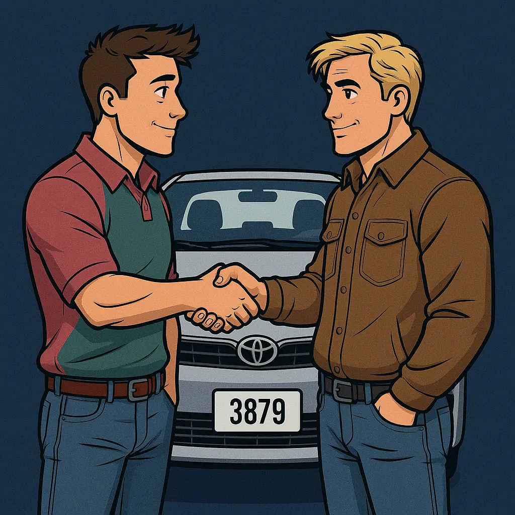 Auto e persone che si stringono la mano